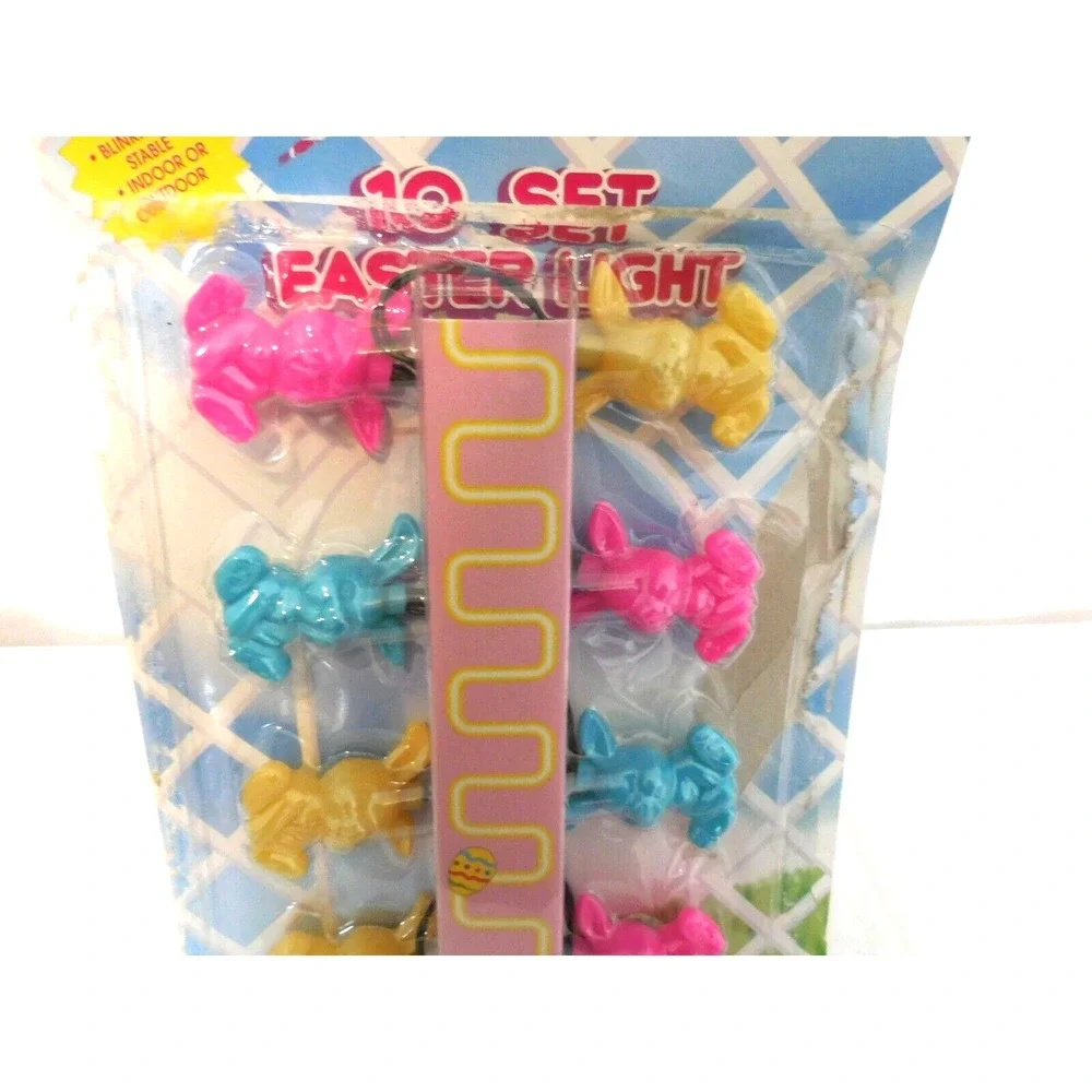 Easter Multi Color Bunny Rabbit (10) String Light Set Blow Mold Vintage‎